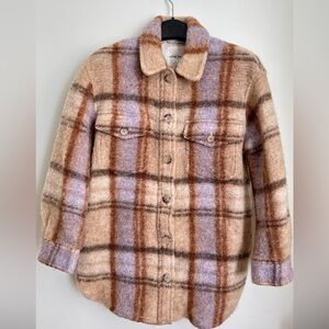 WILFRED FREE ARITZIA “THE GANNA” PLAID FELTED WOOL BLEND SHACKET JACKET